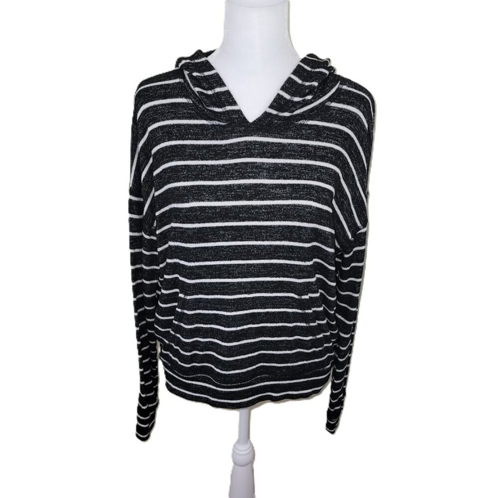 American Eagle Outfitters Heathered Black White Striped Sweater Soft Hoodie SZ S
